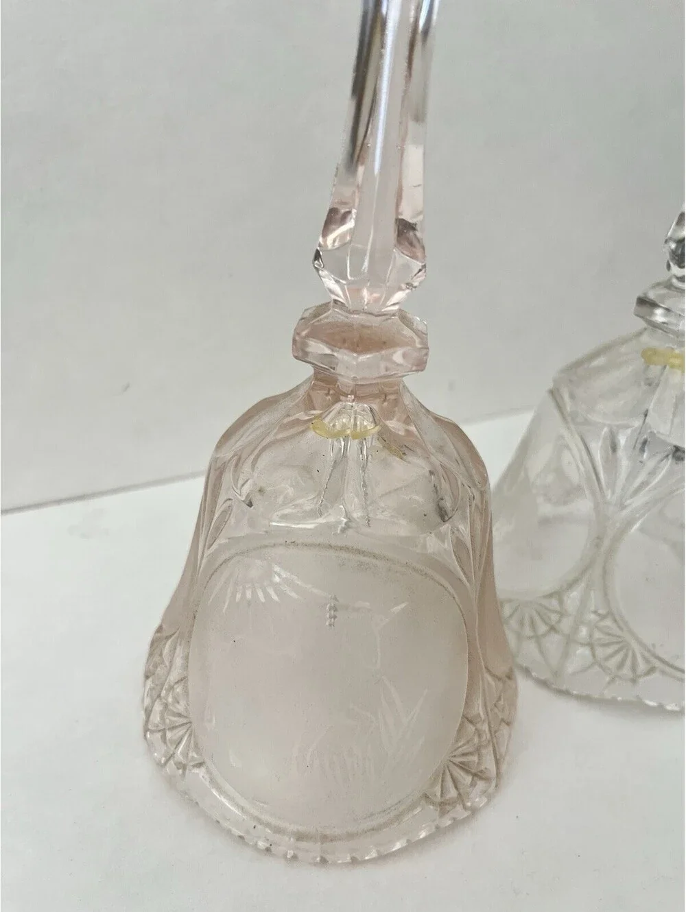 Lot of 2 Gorgeous Glass Lead Crystal Bell - Clear And Pink Tone